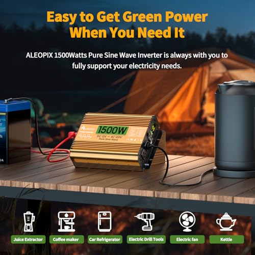 1500 Watt Inverter 12V DC to 110V/120V AC, Pure Sine Wave Inverter for Truck/RV/Home/Solar/Off-Grid, Surge 3000W Pure Sine Power with 2 AC Sockets, 5V 3.4A USB, Digital Display, Remote Controller by ALEOPIX - Used condition - Image 8