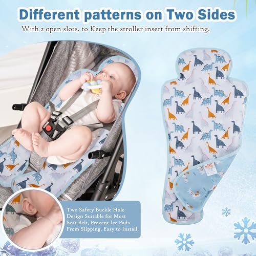 Image of Gel Car Seat Cooler Pad,1 Pack Double Sides-Universal Baby Stroller Ice Cushion Cooler Mat,Summer Cooling Seat Liner,Multifunctional Suitable for Baby Dining Chair,Child Safety Seat (Dinosaur+Dog)