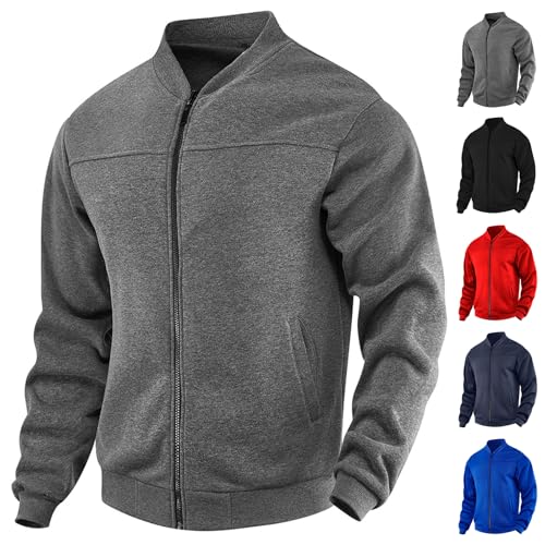 evzosrz Men's Full-Zip Fleece Mock Neck Jacket Casual Thick Warm Sweatshirts Baggy Outdoor Running Athletic Coats Jackets4