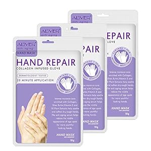 3 Pairs Hands Mask Moisturizing Gloves, Hand Skin Repair Renew Mask Infused Collagen, Vitamins + Natural Plant Extracts for Dry, Aging, Cracked Hands