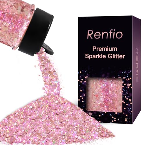 Renfio Chameleon Mermaid Chunky Glitter 1.76oz/50g 3D Holographic Pink Chunky Glitter for Snowglobe Tumbler Craft Resin Nail Slime Festival Decor