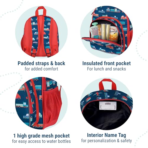 Image of Wildkin Kids 12-Inch Toddler Backpack - Lightweight School Bag for Daycare & Travel, Ages 3-7, Transportation, 12 x 10 x 4.5 inches, 12-inch Backpack Boys