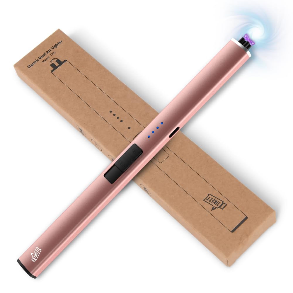 TIKETT Electric Long Lighter, Rechargeable USB Type C Windproof Flamess Lighter for Candles, Stove and Outdoor use