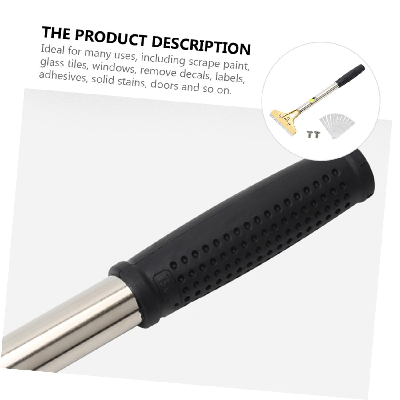 Raspador de Vidrio Ergonómico de Aleación de Aluminio y Acero para Limpieza y Eliminación de Adhesivos en Superficies Variadas