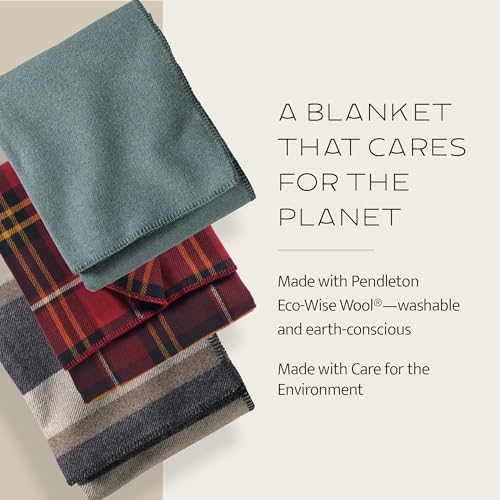 Pendleton Eco-Wise Easy Care Wool Blanket Full/Queen 90" x 96"-100% Wool with Whipstitch Binding,All Season Machine Washable,Soft Blanket for Home and Outdoor Adventures-Midnight Navy Stripe