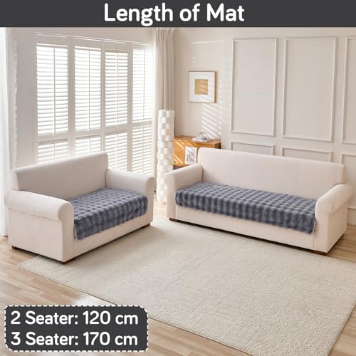 Image of HOKIPO 'FurHug' Luxury Faux Rabbit Fur 5 Seater Sofa Mat in 3 Seater and 2 Seater Configuration, Cool Grey (AR-5013-5)