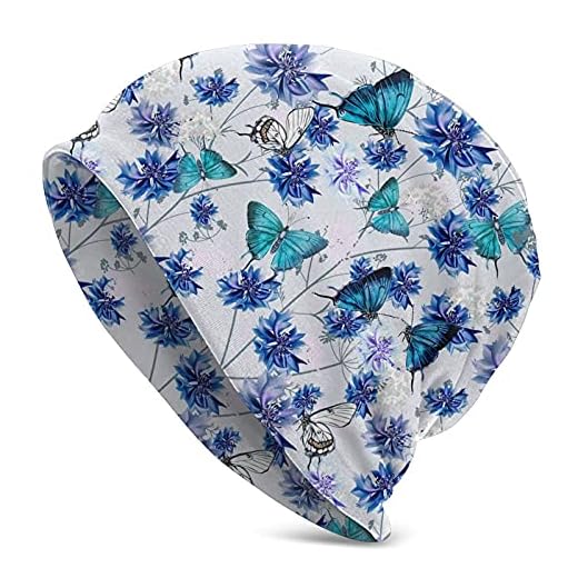Mariposa y acianos Azules Gorro de Invierno Gorros de Punto para Hombres y Mujeres Gorros de Calavera cálidos y Suaves para Clima frío