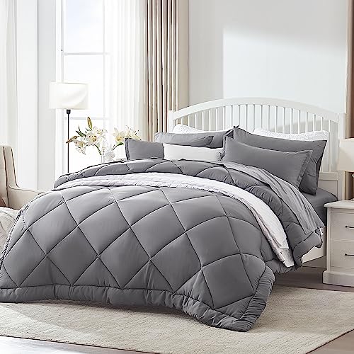 SLEEP ZONE Twin/Twin XL Comforter Duvet Insert, Down Alternative Reversible Comforter, Lightweight, Soft and Breathable Bedding All Season, Diamond Quilting Grey