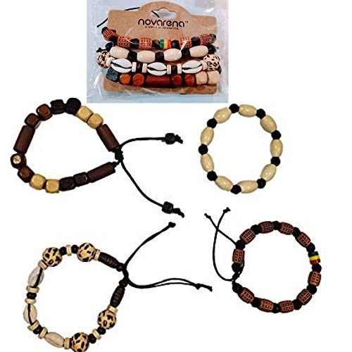 Novarena 1-24 Pcs Adjustable Length African Bracelets and Necklaces for Men Women Beaded Bracelets Multi Layer Ethnic Tribal Traditional3