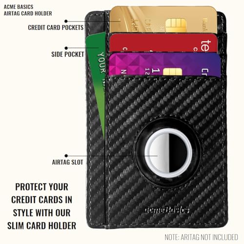Minimalist Card Holder with Built-in AirTag Holder Slim RFID blocking Leather Wallet for Men and Women (Black)3