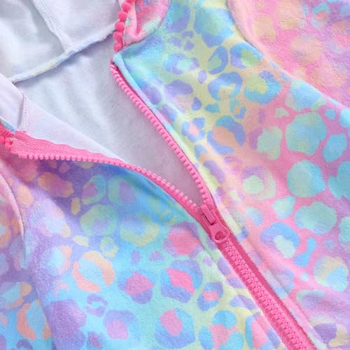 Image of Girls Terry Cloth Swim Cover Up Zip Up Hooded Bathing Suit Coverup Wraps Rufled Kids Pool Beach Robe Cover-Up Dress