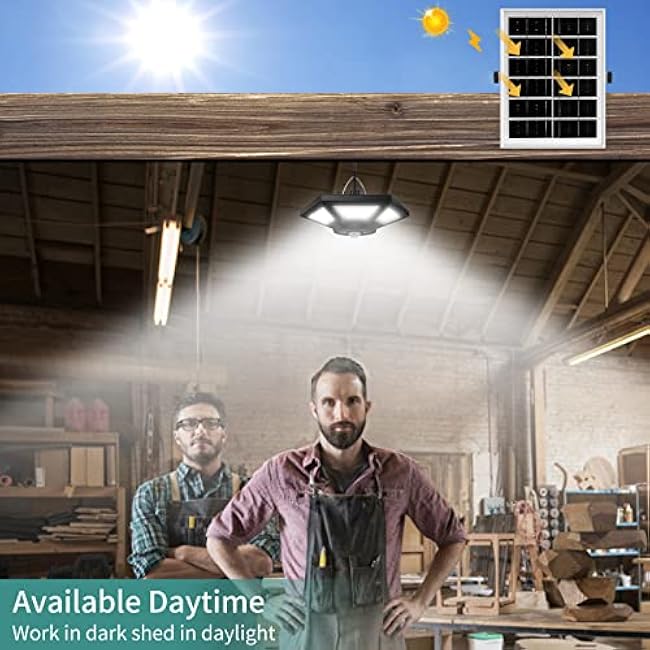 Solar Shed Light Indoor Outdoor Work in Daytime with Remote Control, 360¡ã Lighting Waterproof Solar Indoor Lights with Motion Sensor/Timer/5 Modes for Home Garage Barn