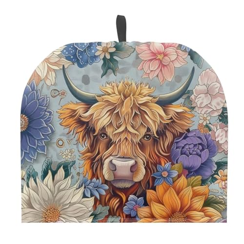Image of Highland Cow Tea Cozy for Teapot - Insulated Showy Flower Pot Cover, Bohemia Cattle Wildlife Kettle Kitchen Dust Cover