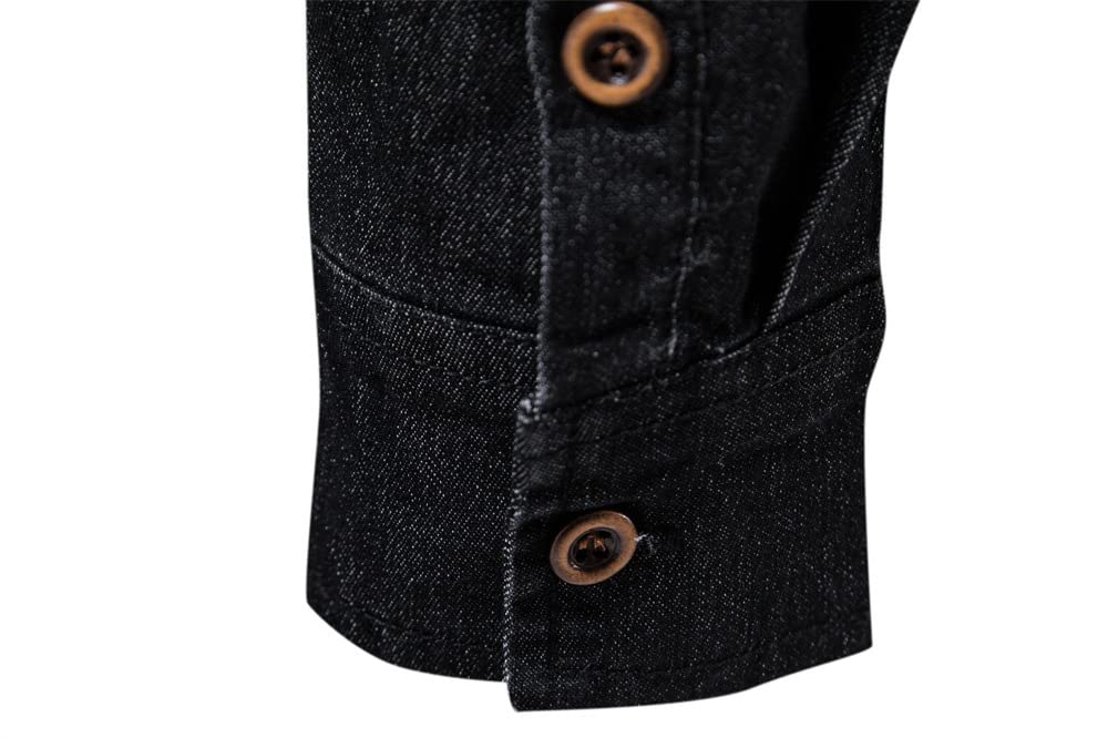 Camisa vaquera de algodón para hombre, talla grande, 5XL, de manga larga, estilo vaquero, casual, ajustada, con botones, con dos bolsillos