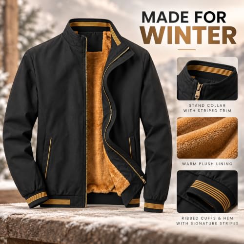 MIA FASHION Men's Fur Lined Bomber Jacket, Black - Image 3