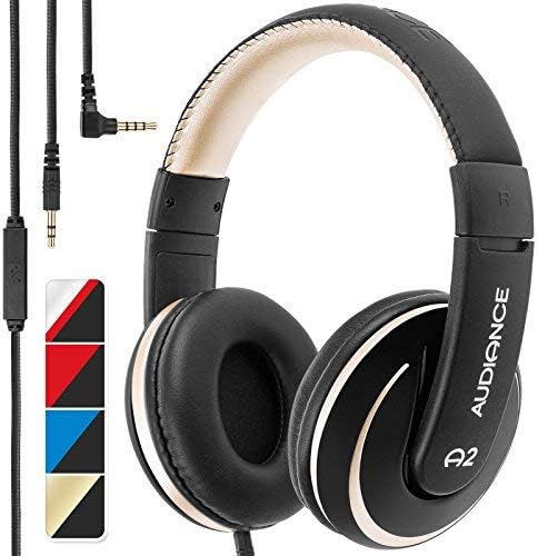 Audiance A2.0 Premium Over-Ear Stereo Headphones with Detachable Cable & 3.5mm Jack | Noise Isolating Wired Headset with Built-In Microphone for Hands Free Calls - Gold & Black
