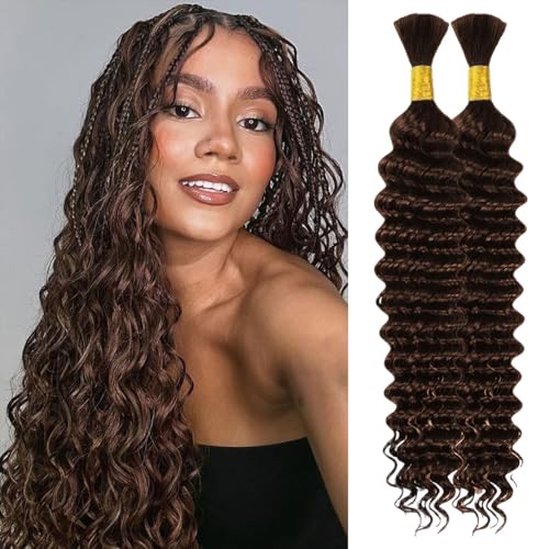 Human Braiding Hair Deep Wave Tissage Cheveux Naturels Curly Bundles Human Hair for Boho Braids Bresilien Meches Tissage Bouclé Naturel Cheveux Humain 14 14...