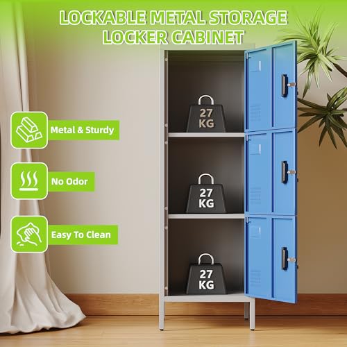 LOCENHU Armario de metal con orificios de ventilación, armario de metal de 3 puertas con soporte para tarjetas de visita, adecuado para la escuela, la oficina y el hogar, montaje en casa, 120 cm x 40 - imagen 4