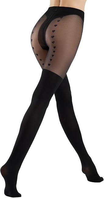 MANZI Mock Suspender Pantyhose for Women Faux Thigh High Stockings Black Over the Knee Goth Sparkly Tights