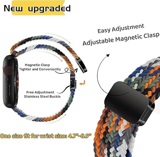 Image of Braided Nylon Band Compatible with Apple Watch 49mm /46mm /45mm /44mm /42mm /41mm /40mm /38mm | Adjustable Magnetic Clasp Strap Fit for Ultra 3 /2 /1, SE3 /2 /1 & Series 11 /10 /9 /8 /7 /6 /5 /4 /3 /2 /1