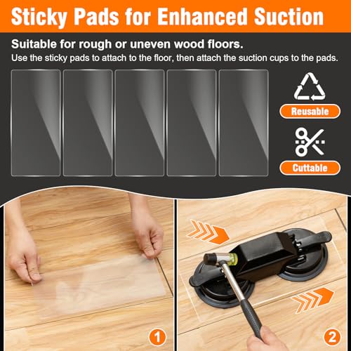 Floor Gap Fixer Tool, Heavy Duty Suction Cup with 45° Double Sided Striking Surface, Floor Repair Tool with Sticky Pads & Hammer for Wood, Vinyl, Laminate Planks Fixing — view 3