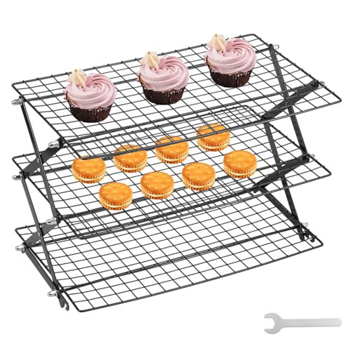 3 Tier Collapsible Cooling Rack for Cooking and Baking Expandable and Foldable Iron Wire Cookie Cooling Rack with Anti Rust Coating for Kitchen Camping