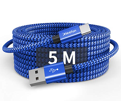 USB Type C �P�[�u�� [5m/1�{] CLEEFUN �^�C�vC �P�[�u�� ���� �}���[�d �R�[�h �^�C�vc | QC3.0�Ή� iPhone 17/ 16/ 15 Pro Max�AMacBook Pro/Air�AiPad Pro/Air�AGala