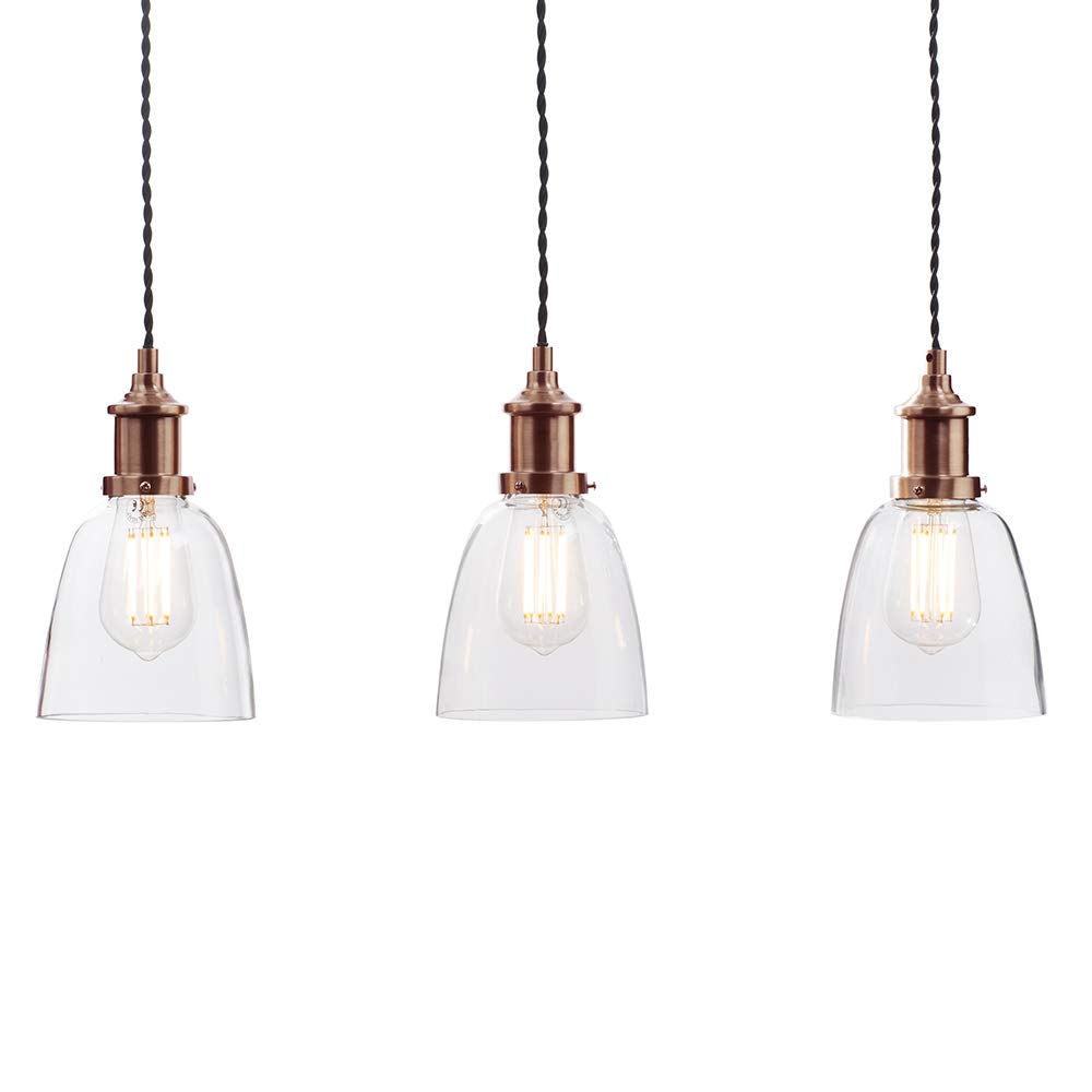 LITECRAFT Ceiling Pendant Bar Industrial Glass Shaded Light - (Copper, 3 Light)