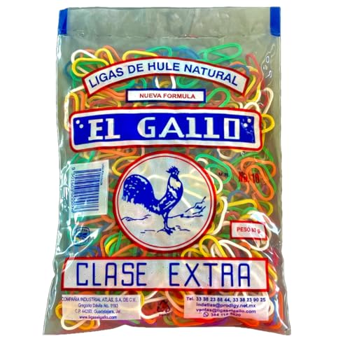 EL GALLO Ligas de Hule de Varios Colores - 526 Bandas de Goma aprox. de Varios Colores - Bandas Elásticas. Tamaño #10 (3cm de largo - 1mm de ancho) - 80g -