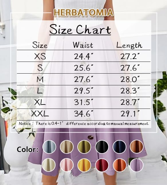 Pleated A-line Midi Skirt Elastic Waist Button Front Casual Flared Long Skirts with Pocket for Women - Image 6