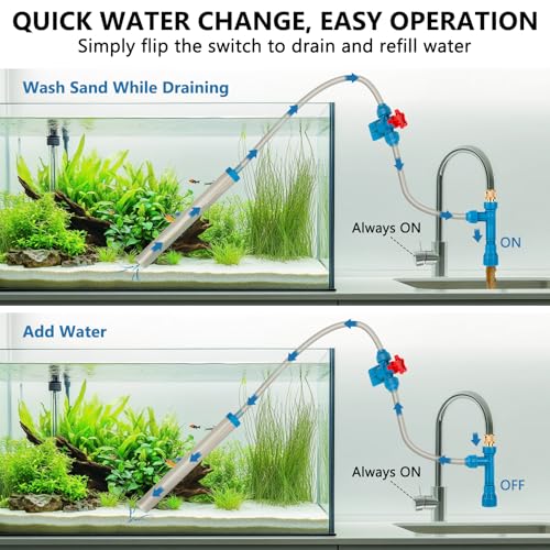 Image of fishkeeper 50FT Aquarium Gravel Vacuum Water Changer - Flow Adjustable Faucet Universal Siphon Quick Pump with 6 Adapters, Bucket-Free Fish Tank Cleaning Tools for Drain & Fill (2025 NEW)