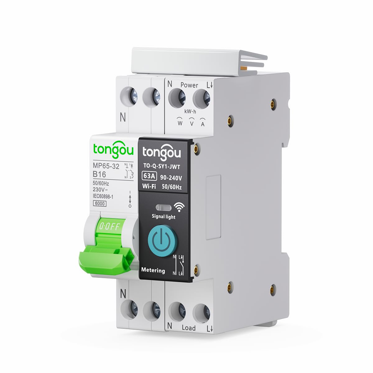 TONGOU Disyuntor inteligente wifi, 16A/230 vac Interruptor Medidor Energia, DIY Interruptor Inteligente