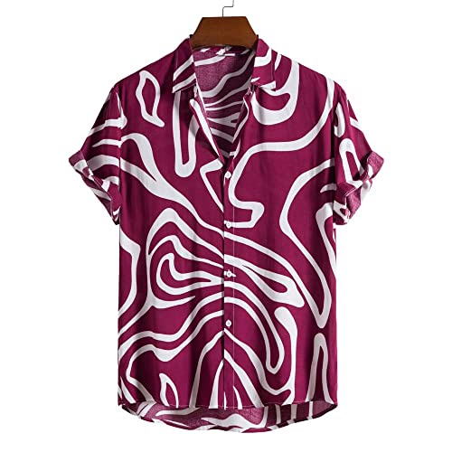 Chemises décontractées d'été style vintage motif abstrait rouge bordeaux