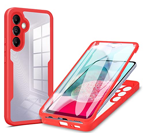 Custodia Trasparente per Samsung Galaxy A34 5G con Protezione per Display Integrata Dual Layer Ibrida 360° Full Body Antiurto Protettiva Cover Rosso