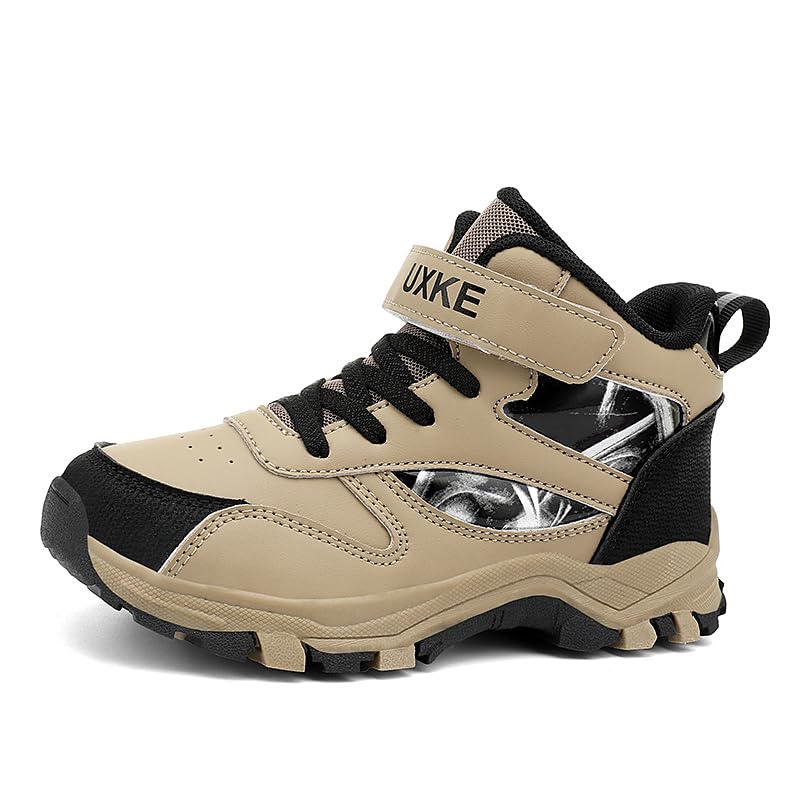 KIUSMETY Girls Boys Basketball Shoes Kids Fashion Breathable Comfortable Sneakers Non Slip Leather Outdoor Sport Shoe Khaki Size 9 for 4 Bid Kid