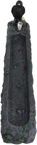 Miniatura 4 de Ebros Gift Edgar Poe The Nevermore Raven Crow Perching Graveyard Tombstone con calavera y esqueleto mano quemador de incienso o soporte figura