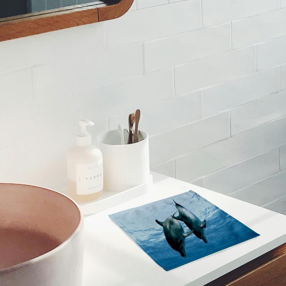 3dRose 11x12 Wash Cloth for Face and Body - Pair of Dolphins Dolphins