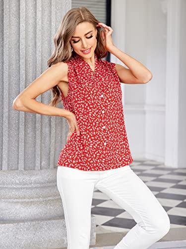 Milumia Women's Casual Marble Print V Neck Button Down Tank Tops Sleeveless Blouse Vest Red Large #TOP3