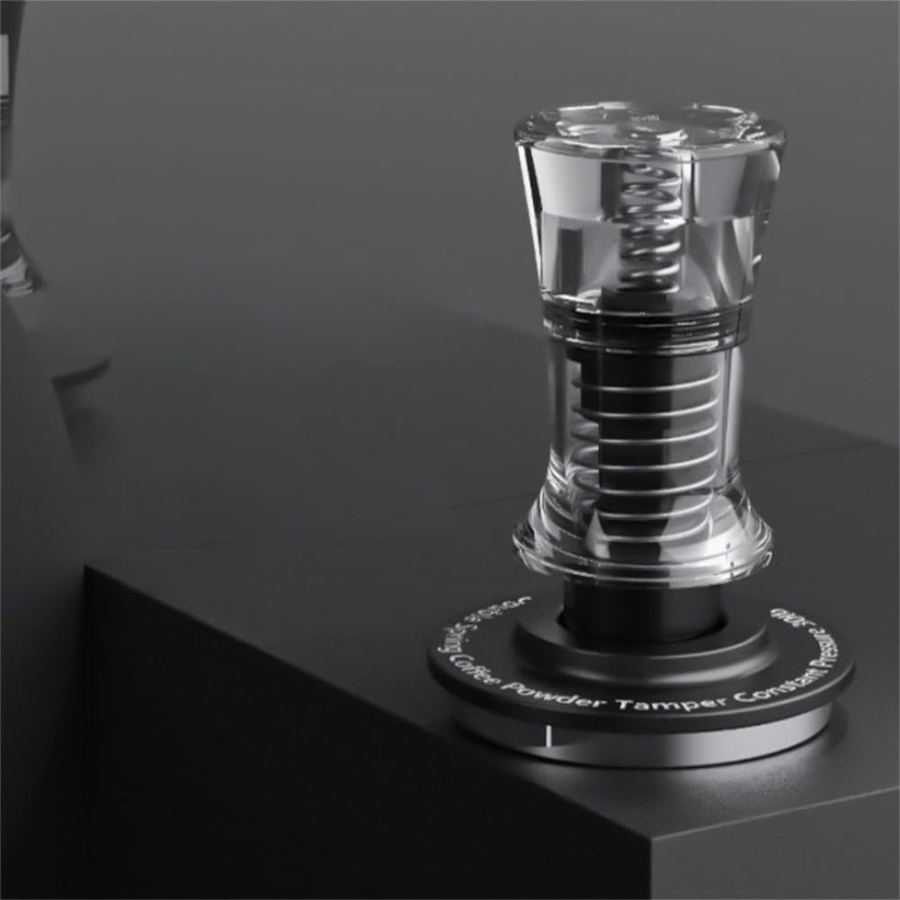 Calibrated Spring Coffee Tamper 13.6 kg Presión constante con falda niveladora Espresso, mango acrílico transparente, 58 mm