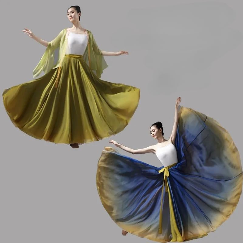 HEARTTOUCH Women's Fairy Lyrical Dance Skirt 720° Double Side Modern Ballet Swing Dance Dress for Performance Photography (Blue,Large)