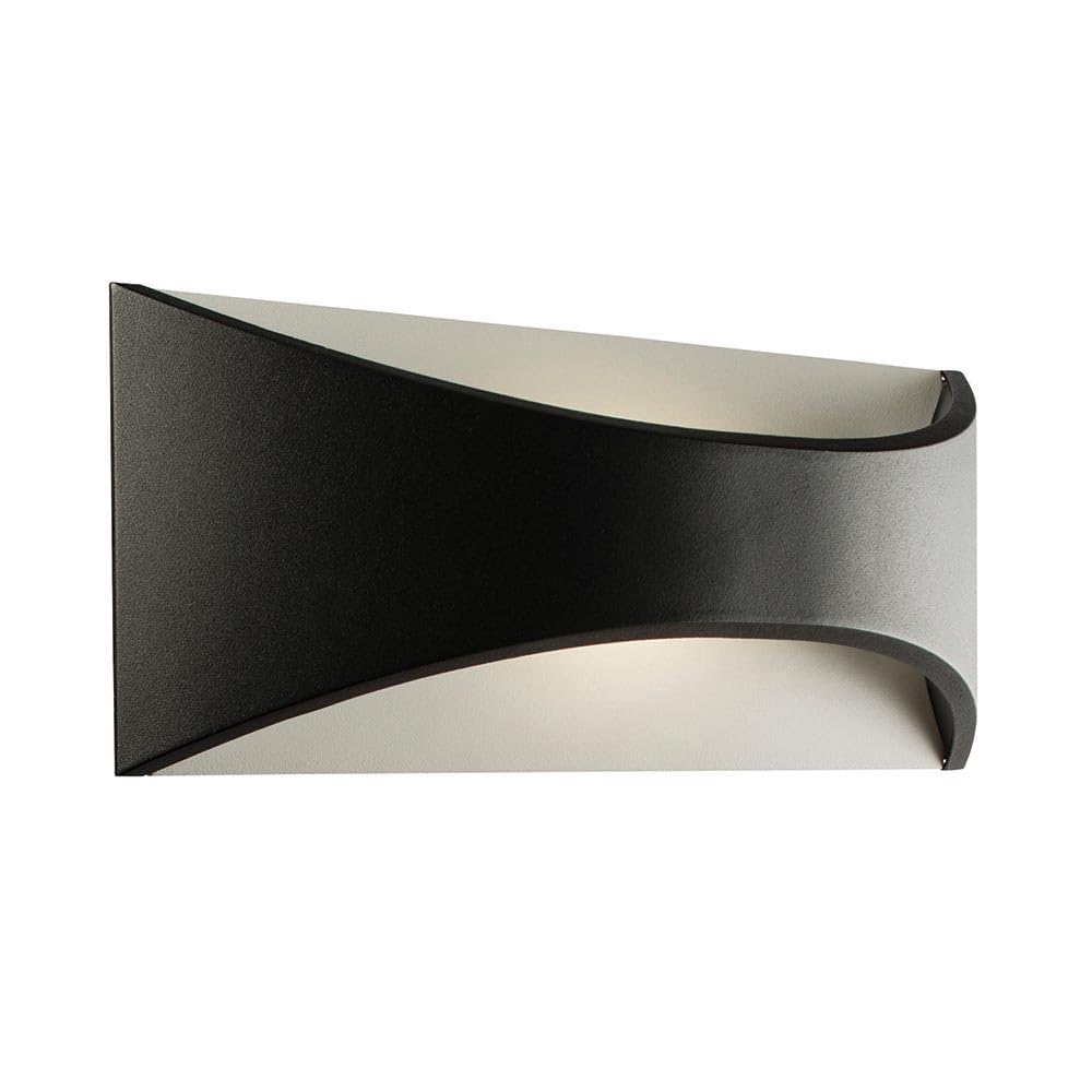 Endon Textured Matt Black Paint & Opal Pc Saxby Vulcan 12W Large 300Mm Black Die Cast Aluminium Curved Outdoor Ip65 Led Wall Light
