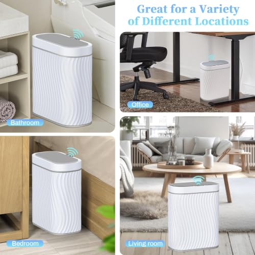 Image of Ogikey Bathroom Small Trash Can with Automatic Touchless Lid, 2.6 Gallon Smart Garbage Can Narrow Waterproof Trash Bin for Bedroom, Office, Living Room