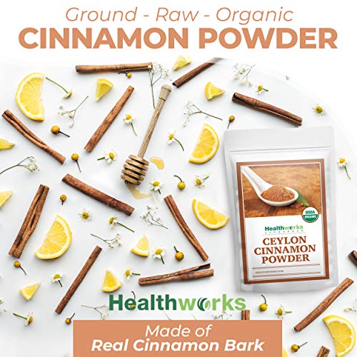 Healthworks Superfoods Organic Ceylon Cinnamon Powder - 16 Oz / 1 Lb - Ground Raw - Keto, Vegan & Non-GMO - Great with Coffee, Tea & Oatmeal - Antioxidant Superfood/Spice