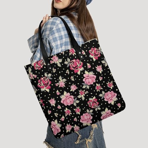 Sac shopping fleur rose et rouge en toile grand format de 39x39cm - 2