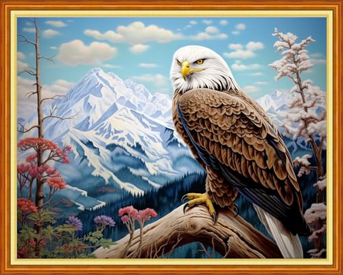 Image of Dimxvean Stamped Cross Stitch Kits,Cross Stitch Kits for Adults Beginners,Embroidery Kits Full Range of Cross Stitch Stamped Kits Needlepoint Kits Cross Stitch Patterns-Mountain Eagles 16x20 inch