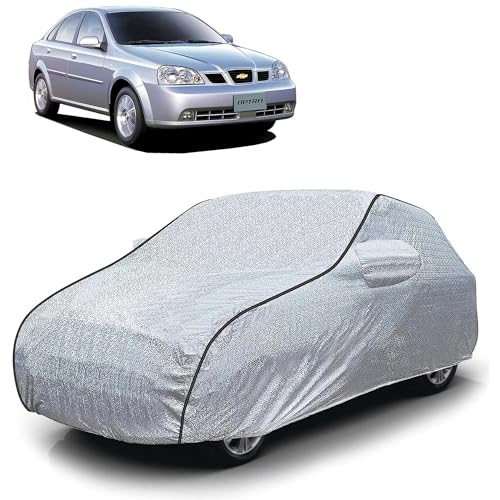 Image of Sulfar 100% Waterproof Car Body Cover Compatible with Mirror for Chevrolet Optra (Triple Stitched, Full Bottom Elastic, Magic Silver with Black Piping)
