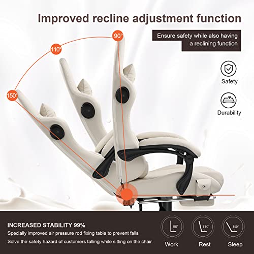 GTPLAYER Chair Computer Gaming Chair (Leather, Ivory) Offices Chair