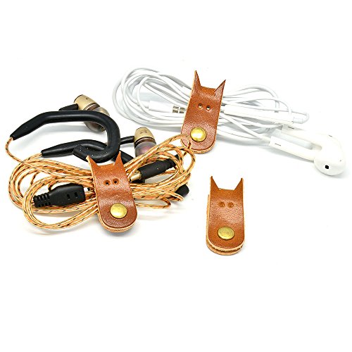 Caillu Cord Organizer Headset Headphone Earphone Wrap Winder,Power Cord Manager,Cable Ties,Cable Winder With Genuine Leather Handmade Cord Taco 5-Pack #TOP3