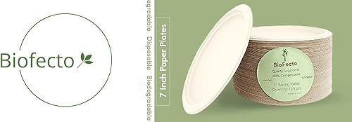 Platos de papel 100 % compostables de 7 pulgadas (paquete de 125 unidades) Plato resistente, plato desechable natural, respetuoso con el medio