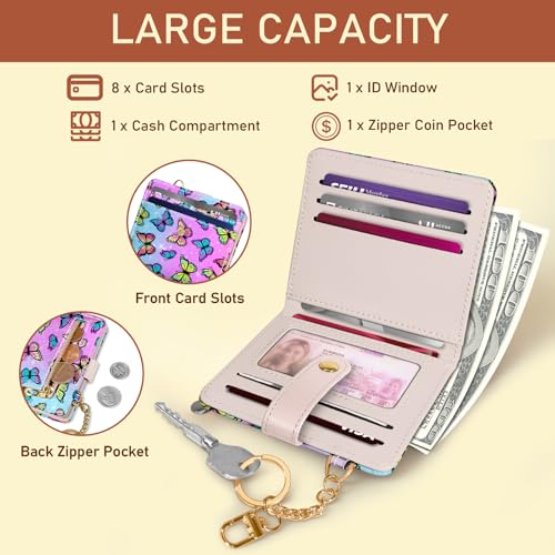 Image of Jogjam Rfid Women Wallet, Small Slim Thin Credit Card Wallet, PU Leather Bifold Cash Zipper Coin Pocket ID Window, for Female Ladies Teen Girls Girly Gifts, Butterfly, Modern